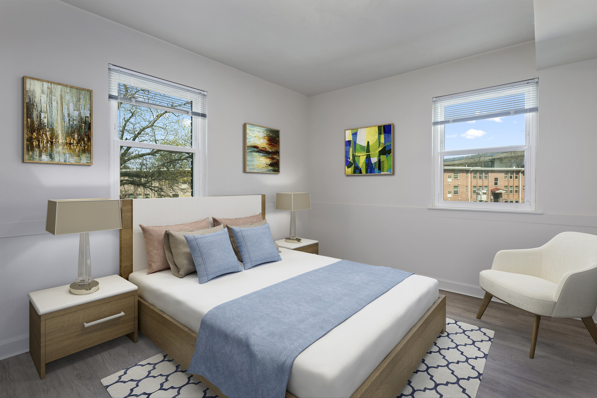 beautiful bed in a spacious bedroom at Hanover Courts Apartments, located in Washington, DC